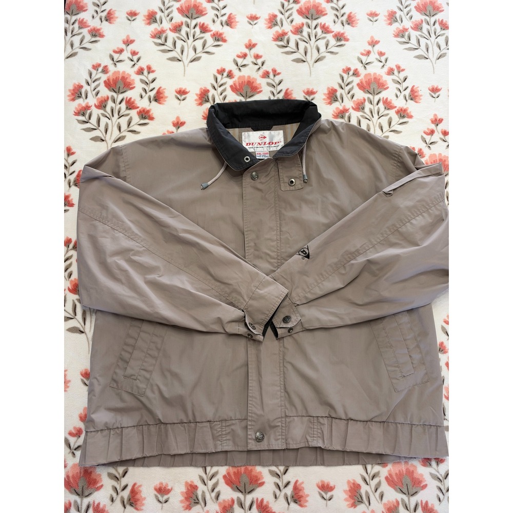 Dunlop Mens XXL Khaki Tan Windbreaker Jacket Full Zip Utility Sleeve Pocket
